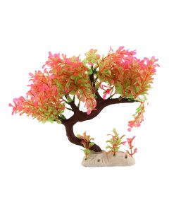 nautilogic Fuchsia Green Leaves Bent Tree Trunk Plastic Plant for Fish Tank