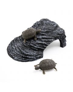 nautilogic Dark Gray Landscape Resin Basking Ramp Turtle Climb Stone Habitat Ornament for Aquarium